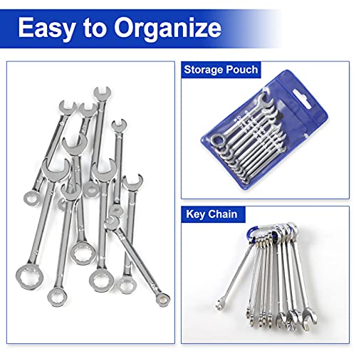 SPEEDWOX Mini Wrench Set Metric 10 Pcs Ignition Wrench Sets 4mm-11mm Open End and Box End Combination Spanner Wrench Set with Storage Pouches and Key Chains for Assembling Furniture Small Equipment - size: Combination Metric 10-Piece