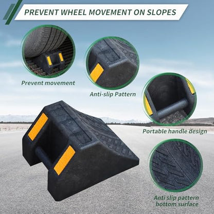 8-Pack Heavy Duty Rubber Wheel Chocks for Secure Wheels for Cars, RVs, and Trucks, 8" x 4" x 6.6"