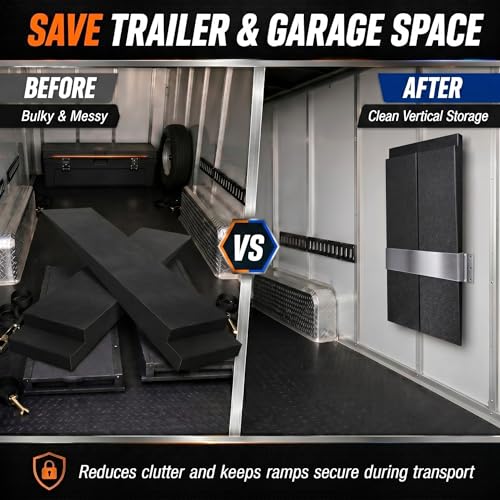 Wesiti Trailer Ramp Organizer Rack,Fits 5" Height Ramps with 4.3° Approach Angle,Lightweight Aluminum Vertical Storage Mount,Wall Mounted Holder for Race and Utility Trailers