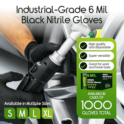 Inspire HEAVY DUTY 6Mil ORIGINAL Quality Stretch Nitrile Gloves Black Disposable Latex Free | Food, Industrial, Mechanic Tattoo (6Mil Black, Large)