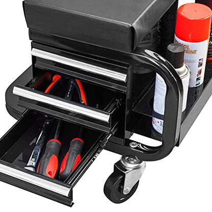 Torin APD2016AB Rolling Tool Chest/Tool Box with 3 Drawers and Wheels, Padded Mechanic Stool Creeper Seat, Black - style: Rolling Tool Chest