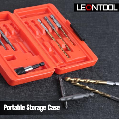 11Pcs Easy Out Screw Extractor Set, Titanium Coating Left Hand Drill Bit and Bolt Extractor Kit with 1/4" Adaptor, Reverse Drill Bit Extractor Set for Rusted Rounded Damaged Nuts Screws
