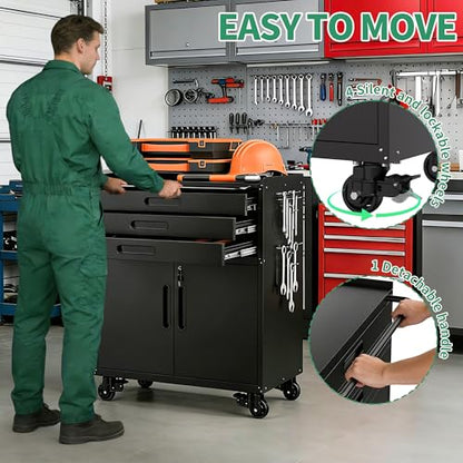 Garage Tool Cabinet Set,Heavy Duty Steel Rolling Tool Chest with Lockable Doors & Adjustable Shelves