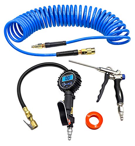 YOTOO Air Compressor Accessories Kit, Heavy Duty 1/4" x25' Air Hose Kit with 150 PSI High Accuracy Digital Tire Inflator Gauge, Adjustable Air Blow Gun Kit