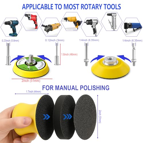 137PCS 2 Inch Sanding & Polishing Kit, Hook and Loop Backing Pads for Drill | 60-10000 Grit Wet Dry Sandpapers, Sanding Pads for Headlight Restoration, Detail Polishing for Car Wood Metal Resin Jewelry - size: 2 Inch