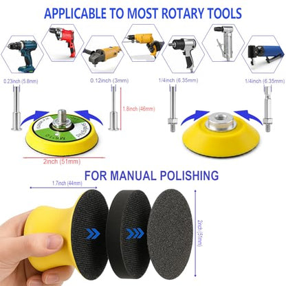 137PCS 2 Inch Sanding & Polishing Kit, Hook and Loop Backing Pads for Drill | 60-10000 Grit Wet Dry Sandpapers, Sanding Pads for Headlight Restoration, Detail Polishing for Car Wood Metal Resin Jewelry - size: 2 Inch