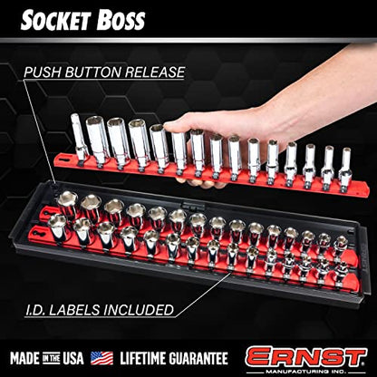 ERNST Socket Boss Combo 3-Pack, Hi-Viz Ratchet Socket Organizer(8512HVA) - Made in the USA - color: Hi-viz