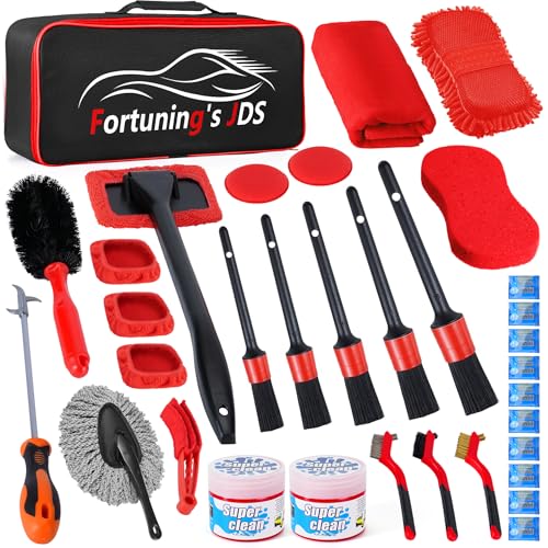 34PCS Car Detailing Brush Set, Car Detailing Kit, Car Detailing Brushes, Car Cleaning Kit, Car Windshield Cleaning Tool, Professional Car Care kit - Car Wash Brush kit for Interior Exterior Wheels - color: 34 PCS-Red