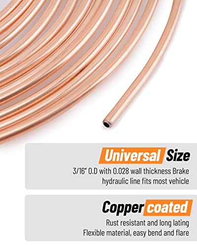 25 ft 3/16 Copper Coated Brake Line Kit (Includes 16 Fittings and 4 Unions Brake Line Fittings) + Double & Single Flaring Tool Kit - size: 3/16" Brake Lines