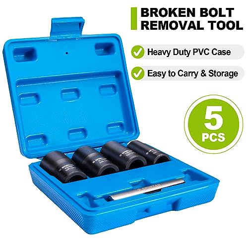 Spurtar 5 Pcs Lug Nut Removal Tool 17mm 19mm 21mm 22mm | 1/2 inch Drive Lug Nut Extractor Set Bolt Extractor Kit for Removing Damaged, Rounded Bolt