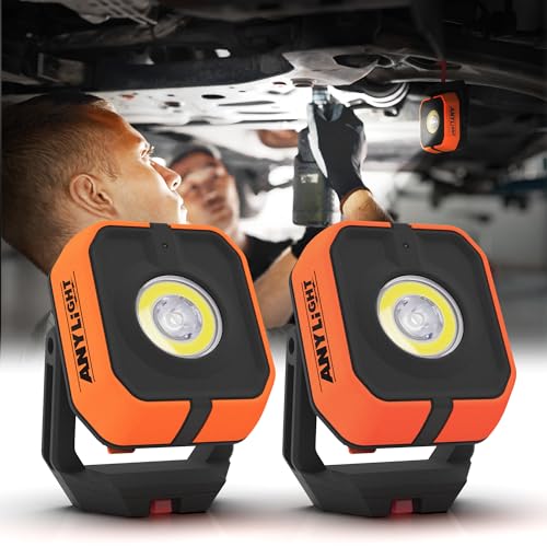 Work Light, Magnetic Rechargeable Light with 4 Modes & 150°Rotatable, 1200LM Waterproof Portable Light with 360° Rotating Hook for Emergency Car Repair, Outdoor Work (2 Packs Upgrade) - color: Orangey