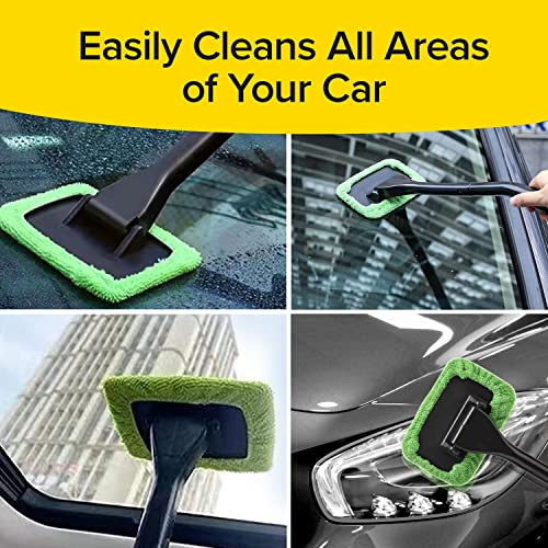 Windshield Wizard Cleaning Tool, AS-SEEN-ON-TV, Cleans Windshields Without Reaching, Microfiber Window Cleaning Device w/Extra Bonnet & Spray Bottle, Long Detachable 16” Handle, Fits in Glovebox