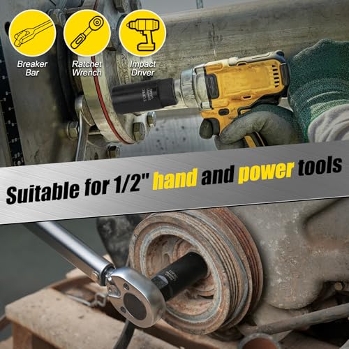 Topec 6PCS Deep Lug Nut Removal Tool, 1/2" Drive Lug Nut Extractor Set, 17,19,21,22MM Wheel Lock Removal Kit, Spark Plug Extractor Socket Set for Stripped, Rounded, Damaged Bolts & Studs - size: 6 PCS