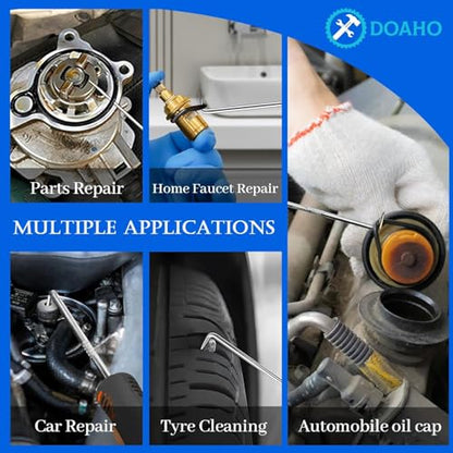Doaho 15 Pcs Automotive Hook and Pick Tool & Trim Removal Tool Set with Scraper,Magnetic Telescoping,Plastic Pry for Auto Engine Oil Seal O-Ring Repair,Car Interior Panel and Fastener Removal