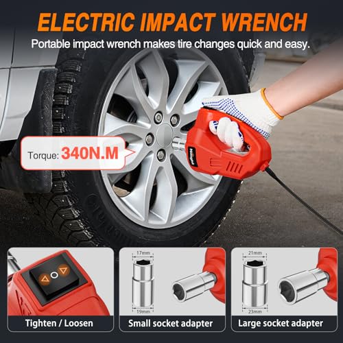 Nilight Electric Car Jack Kit 5 Ton 12V Hydraulic Car Jack with Impact Wrench, 3 in 1 Portable Electric Floor Jack with Tire Inflator Pump LED Light for Sedan SUV Truck Change Tire Garage Repair - size: 5 T w Impact Wrench