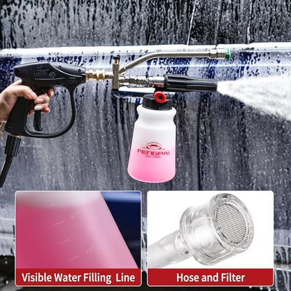 FENG PAI Foam Cannon for Pressure Washer, Car Wash Snow Foam Cannon Lance Pressure Washer Soap Dispenser with Adjustable Thick Foam, 1/4 Quick Connector, 1L - color: Foam Cannon Kits