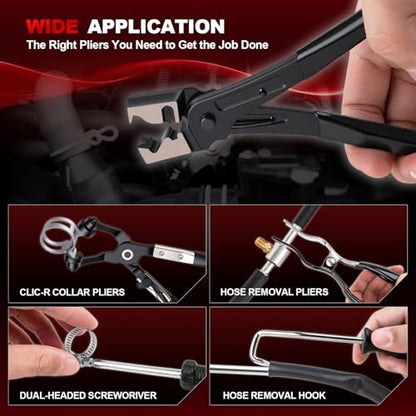 9PCS Hose Clamp Pliers Set, Long Reach Flexible Wire Hose Clamp Remover Tool for Automotive Coolant Radiator Heater & Water Hoses with Swivel Jaw and Flat Band Clamps