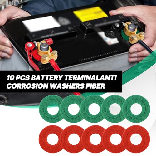 Battery Terminal Cleaner Tool Kit, 2-Pack Battery Post Wire Brush with Metal Case and 10 Anti-Corrosion Fiber Washers (5 Red & 5 Green) for Car, Truck, RV and Marine Batteries