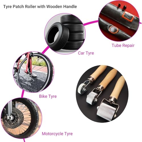 Tire Patch Roller Compaction Tool Automobile Tyre Repair Tube Stitch Puncture Rolling Wheel with Wooden Handle 7.28 Inch- 1.2cm - color: 1.2cm