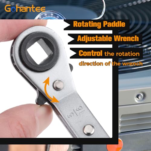 gohantee Refrigeration Ratchet Wrench 4 Different Sizes - 1/4 x 3/16 Square x 3/8 x 5/16 Square Air Conditioning Ratcheting Service Wrench