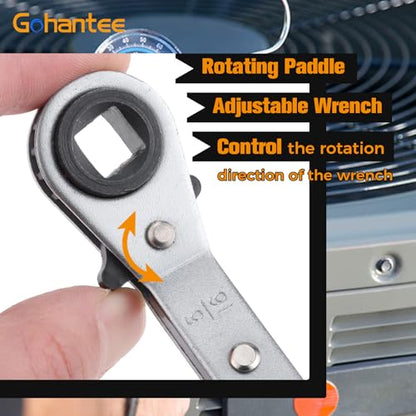 gohantee Refrigeration Ratchet Wrench 4 Different Sizes - 1/4 x 3/16 Square x 3/8 x 5/16 Square Air Conditioning Ratcheting Service Wrench