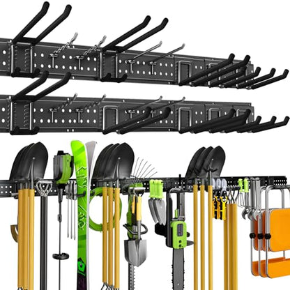 Garage Tool Organizer Wall Mount, 99 Inch Heavy Duty Garage Organization System with 18 Adjustable Hooks, Garden Tool Storage Rack for Garage, Yard & Shed, Holds Up to 750 lbs - size: 99" | 6 Panels + 18 Hooks