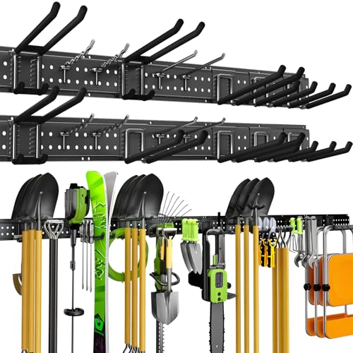 Garage Tool Organizer Wall Mount, 99 Inch Heavy Duty Garage Organization System with 18 Adjustable Hooks, Garden Tool Storage Rack for Garage, Yard & Shed, Holds Up to 750 lbs - size: 99" | 6 Panels + 18 Hooks