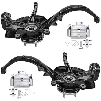 Detroit Axle - Front 4pc Steering Knuckles Kit for Ford Fusion Lincoln MKZ Zephyr Mercury Milan, 2 Disc Brake Calipers w/Bracket 2 Steering Knuckles & Wheel Bearing Hubs Replacement - size: 4BU47673/Kit