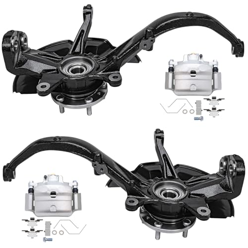 Detroit Axle - Front 4pc Steering Knuckles Kit for Ford Fusion Lincoln MKZ Zephyr Mercury Milan, 2 Disc Brake Calipers w/Bracket 2 Steering Knuckles & Wheel Bearing Hubs Replacement - size: 4BU47673/Kit