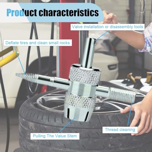 7PCS Tire Valve Stem Removal Tool Kit, 4-Way Single & Dual Head Schrader Valve Core Remover Wrench for Tire Repair Installation, Multi-Function Tools for Car Bike Truck RV HVAC Air Conditioner