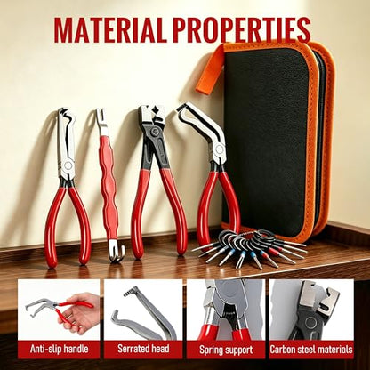 5Pcs Automotive Electrical Disconnect Pliers Set, 37960/37980/13120/ Collar Hose Clamp Pliers & Terminal Pin Removal Tool Kit with Storage Bag, High Carbon Steel, Non-Slip Handle, for Car Truck SUV