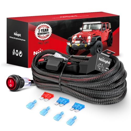 Nilight Nylon Wiring Harness Kit 16 AWG 2 Leads | 12 V On/Off Switch with Power Relay & Blade Fuse for Off Road LED Light Bar on Cars Jeep Boat Trucks - color: 16AWG-2 Lead-Nylon Wire Loom