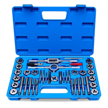 40 PCS Metric Tap and Die Set, Standard Metric Threading Tool Kit for Internal and External Threads, Tap & Die Set with Wrenches for Automotive, DIY, and Metal Repair - size: 40 Pcs Metric