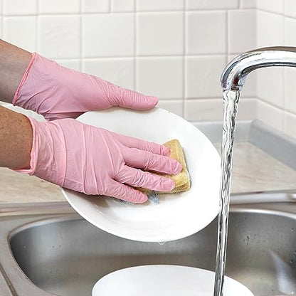 GUSTO Pink Nitrile Disposable Gloves - Latex & Rubber Free, Non-Sterile Powder Free Gloves (Formerly Comfy Package) - size: Large, style: 100 Count