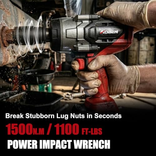 AOBEN 1500N.m Cordless Impact Wrench, 1/2" Heavy Duty Impact Gun, 3-Speed 2500RPM Power Torque for Truck & RV Lug Nuts, Rusted Bolts, 4.0Ah Battery & Fast Charger, 6 Sockets & Carry Case - size: AB-7337-D