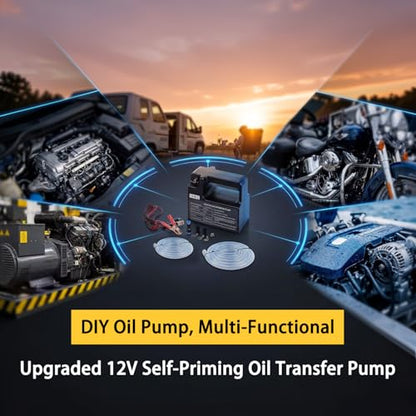 Oil Transfer Pump 12V Oil Extractor Pump for Engine Oil Change, Self-Priming Fluid Transfer Pump for Motor Oil, Gear Oil, Transmission Fluid for Boats, Automobiles, Motorcycles, ATVs, RVs, Trucks