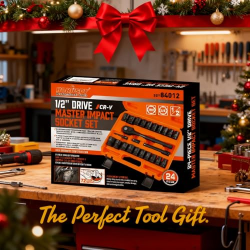 HORUSDY 1/2" Drive Shallow Impact Socket Set, 24-Piece SAE (7/16"-1") and Metric (13-24mm), 6 Point, Cr-V, Includes 1/2-Inch Drive Ratchet Handle, Drive Extension Bar - style: 24PC 1/2" Standard Kit