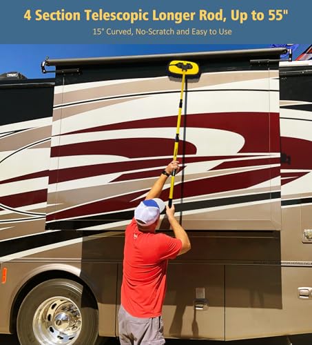 YeewayVeh Car Wash Brush Mop with Long Handle, 55" Car Wash Brush with 2 Replaceable Microfiber Mop Heads, 15° Curved Extension Pole Auto Cleaning Wash Kit for Truck SUV RV Camper, Yellow | Extra Microfiber Mop Head, Extension Pole, Scratch-Free Auto Clea