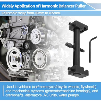 Adjustable Crankshaft Pulley Removal Tool 40mm-165mm, Universal Ribbed Auxiliary Drive Belt Pulley Remover Tool, Harmonic Balancer Puller for A/C Units Water & Power Steering Pumps