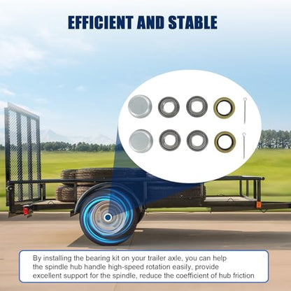 2 Sets Trailer Wheel Hub Bearings Kit L44643/L44610 Bearings (1.000" ID, OD 1.980", Width 0.580"), 12192TB Grease Seals (1.980" OD), Dust Cover and Cotter Pin for 1'' Trailer Axles