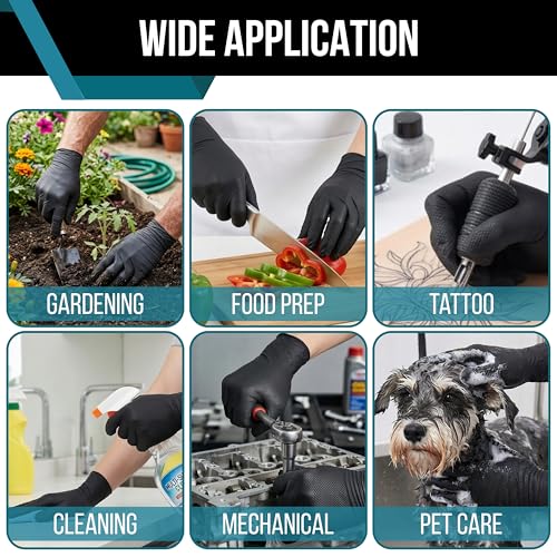 10 Mil Black Nitrile Disposable Gloves 100 Count – Ultra Heavy Duty Diamond Grip Latex Mechanic Gloves (M/L) - size: Medium