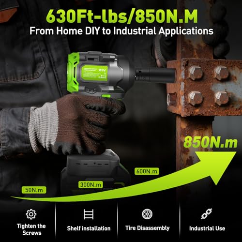 1/2 Brushless Cordless Impact Wrench Kit, Max 850Nm (630ft-Lbs) Lightweight Electric Impact Gun with Variable Speed, 1 Pack 20V 4Ah Battery, 4 Sockets for Home & DIY Project - style: 850N.m with 1 Battery