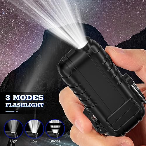 LcFun USB C Rechargeable Electric Lighter, Waterproof Plasma Lighters with LED Battery Display, Windproof Long Arc Lighters for Candle, Camping, Hiking, Outdoor Survival Gadgets for Men - color: Black, style: Flexible Arc With Flashlight