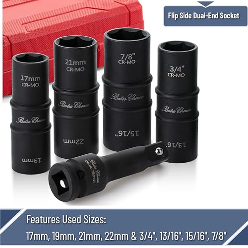 Bates- Lug Nut Impact Socket Set, 5 pcs, Lug Nut Socket Set 1/2 Drive, 21mm Lug Nut Socket, Lugnut Impact Socket Set, Lug Nut Sockets, 22mm Lug Nut Socket Set 1/2 Impact, Wheel Lug Nuts Socket
