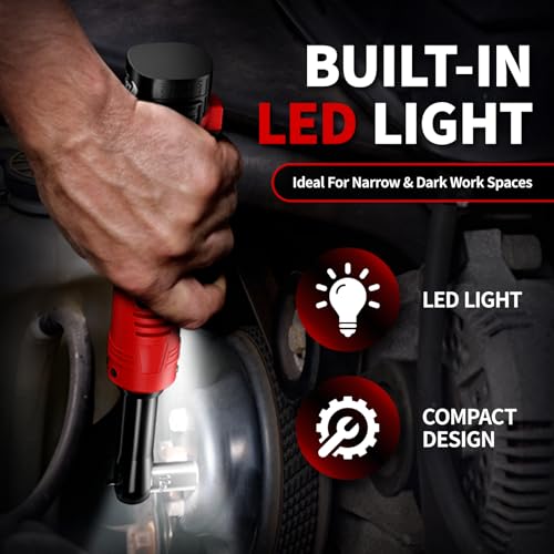FULLYEA Electric Ratchet Wrench Set,40 Ft-lbs, 550 RPM, 16.8V Cordless Ratchet Wrench 3/8", Variable Speed Power Ratchet Tool Kit with 1/4" Adapter, LED Light, 2 * 2.0Ah Batteries and Fast Charger