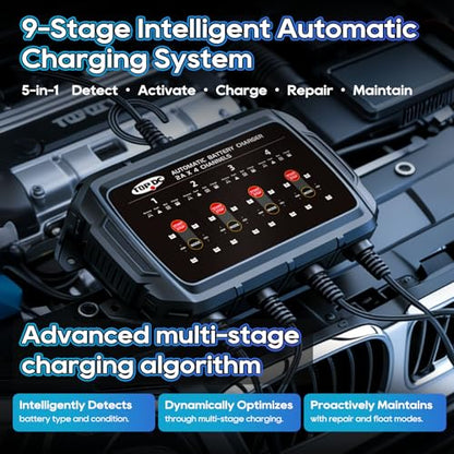 TOPDC 4-Bank 8A Smart Battery Charger for Lead-Acid, AGM and STD | Overcharge protection helps manage all four charging banks during automatic battery maintenance. - size: 8A (2A*4Banks)