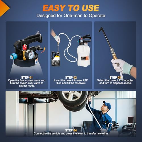 GOOACC Transmission Fluid Pump Kit 10L Automotive Pneumatic Oil Fluid Extractor ATF Refill Dispenser Transfer Pump with 15 ATF Filler Adapters 2.6 Gal 2 Way Vacuum Fluid Evacuator Oil Change Tool Set - size: 10L