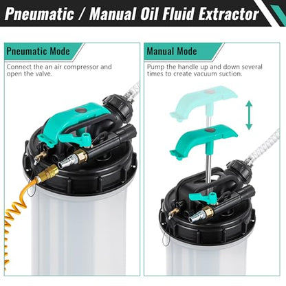 Estune 7.5L Fluid Extractor Pump, 2 Gallon Pneumatic Manual Oil Extractor Pump for Oil Change, Oils Vacuum Pumps Extractors with 5 Pcs Brake Bleeding Hose for Cars, SUVs, Trucks, RVs, motorcycles - size: 2 Gallon/7.5 L