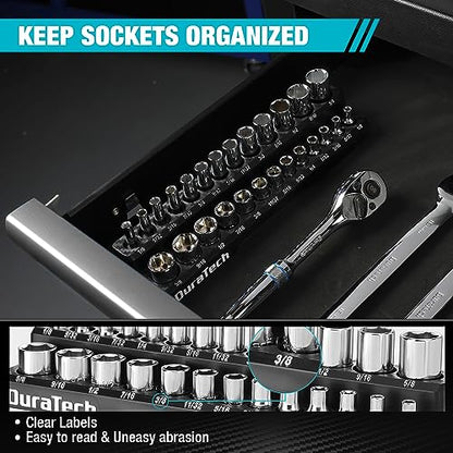 DURATECH Magnetic Socket Organizer, 3/8" SAE Socket Tray Holds 26 Pieces Standard & Deep Size Sockets, Magnetic Sockets Holder(Socket Not Included) - size: 3/8" DR, SAE