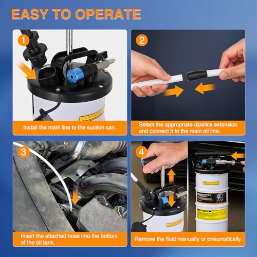 GOOACC Oil Extractor Pump 6.5L Pneumatic Manual Fluid Extractor Pump for Oil Change Tool Kit with Dipstick and Suction Hose Oil Vacuum Pump Extractor for Automotive Boats Motorcycles Fluids Transfer - size: 6.5L Pneumatic/Manual